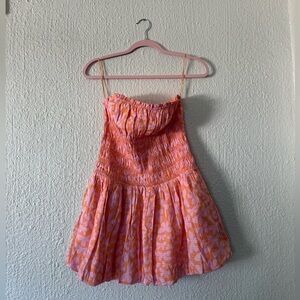 Beautiful Floral Bubble Mini Dress FREE PEOPLE smocked Strapless NWOT Sp